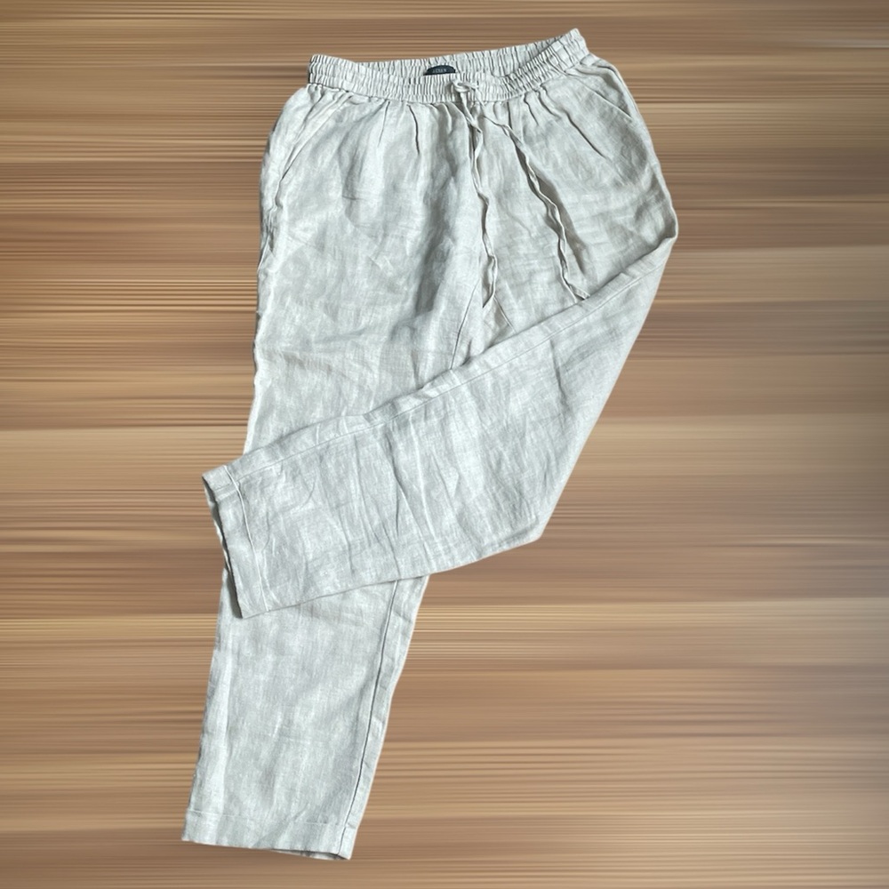 J‎ Crew Linen Pants Taupe Pull On Casual Cropped Cuffed Leg Size 4 - Picture 2 of 9
